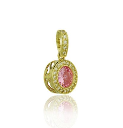 14k Yellow Gold CZ Halo Round Pendant