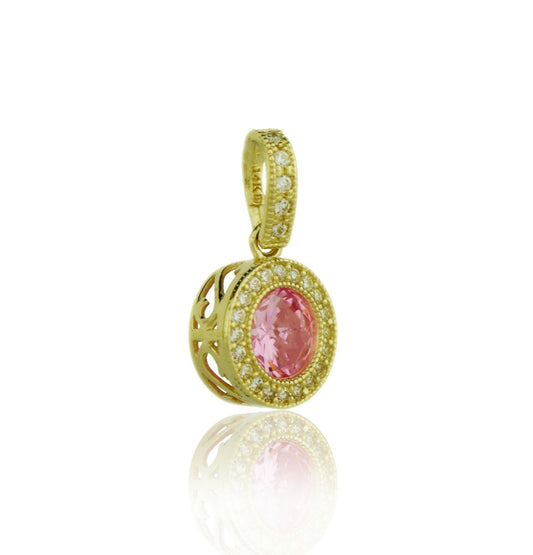 14k Yellow Gold CZ Halo Round Pendant