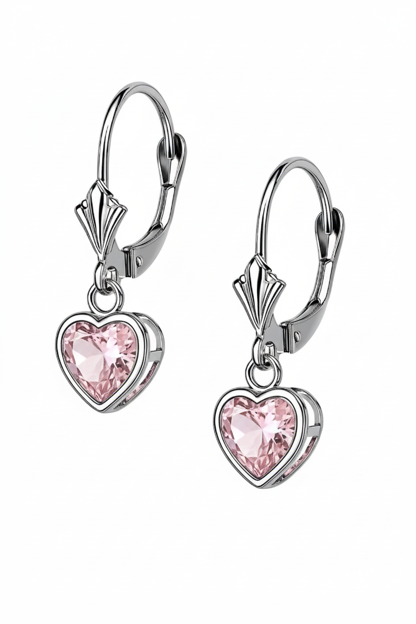 14k White Gold Heart Bezel Birthstone Earrings 6x6 MM