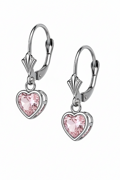 14k White Gold Heart Bezel Birthstone Earrings 6x6 MM