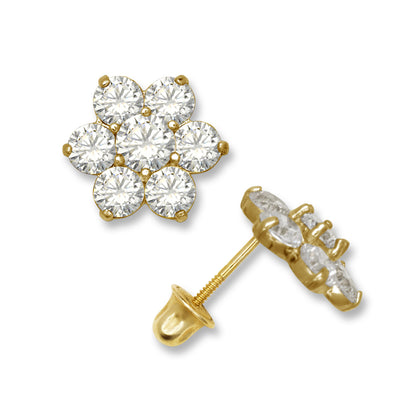 14k Yellow Gold CZ Flower Birthstone Stud Screw Back Earrings