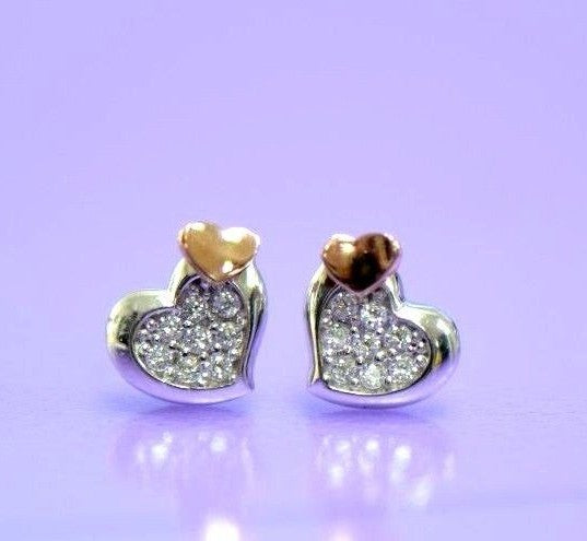 14K White Yellow Gold Heart Shape CZ Stud Earrings
