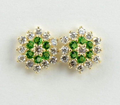 14k Yellow Gold Flower Stud CZ Earrings with screw back