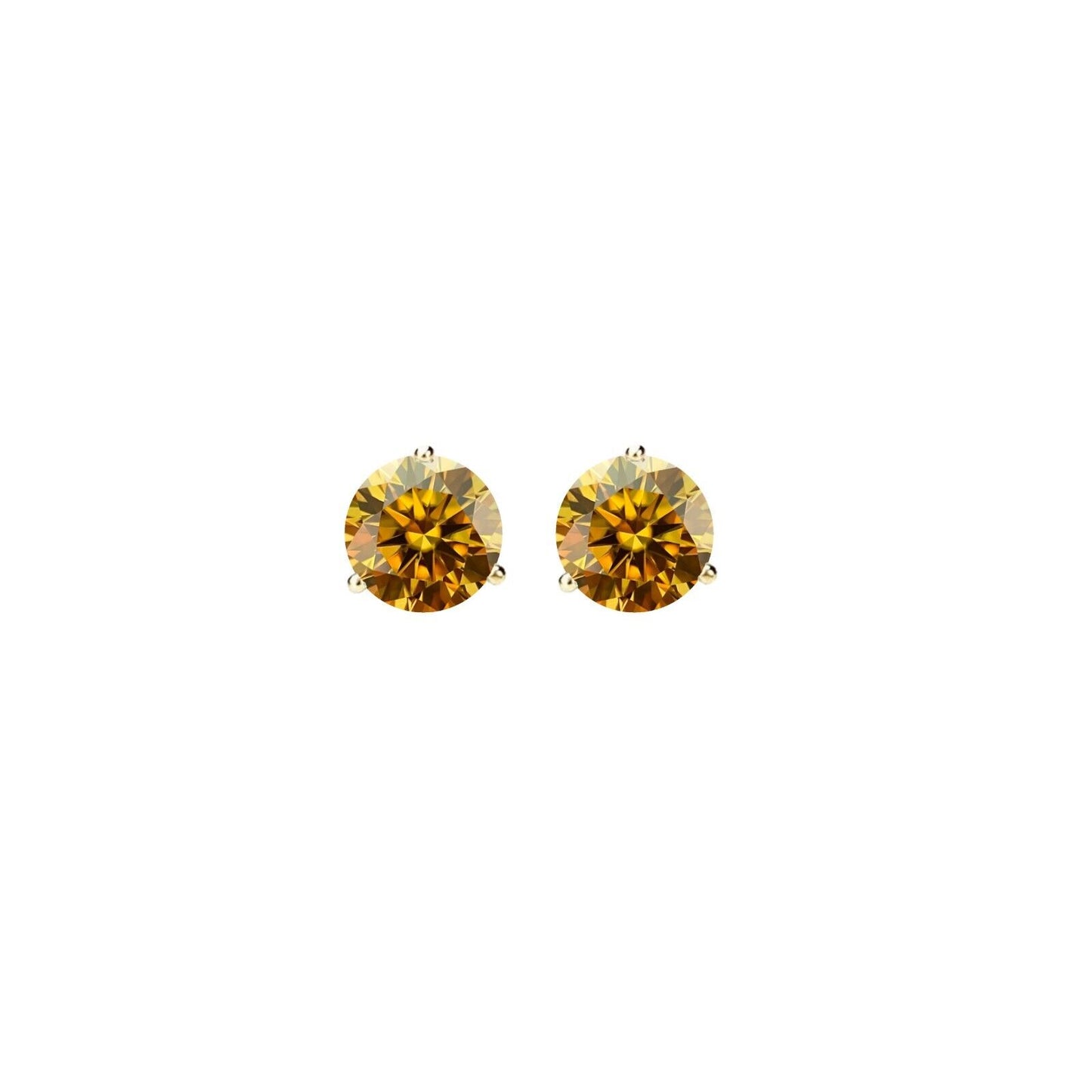 14K Gold GRA CertifiedD-VVS1 Champagne Moissanite ScrewBack Stud Earrings