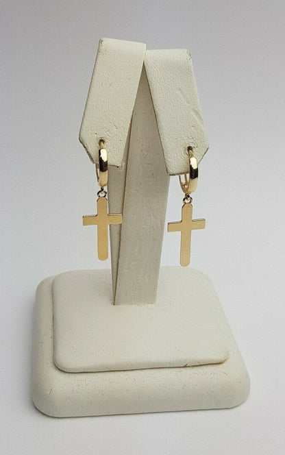 14k Yellow / White Gold Dangle Hamsa Huggie Earrings