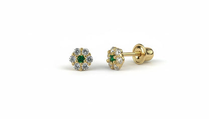 14K Yellow Gold Flower Shaped  Screw Back Stud Earrings for Women