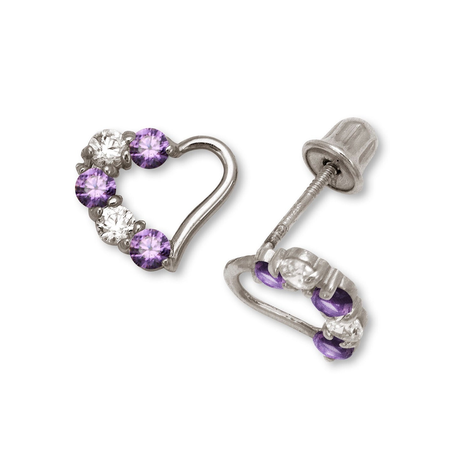 14K Yellow & White Gold Heart Stud Earrings for Girls