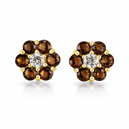 14k Yellow Gold Flower Stud Earrings with Screw Back