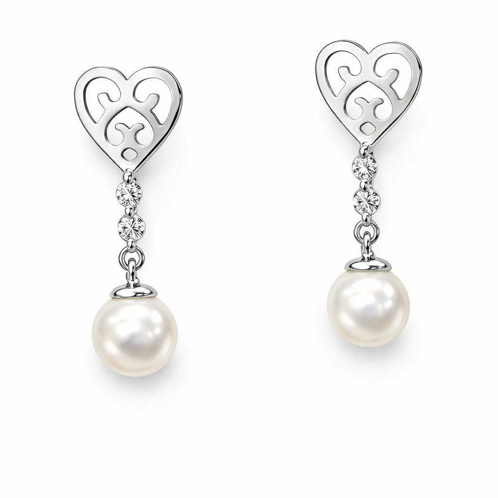 14K White Gold Dangle Earrings With Genuine Freshwater Cultured Pearl  ScrewBack