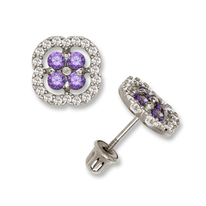 14K Yellow & White Gold CZ Squared Screw Back Stud Earrings for Women