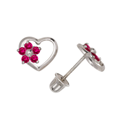 14K Yellow & White Gold Heart Shaped CZ Stud Earrings for Women