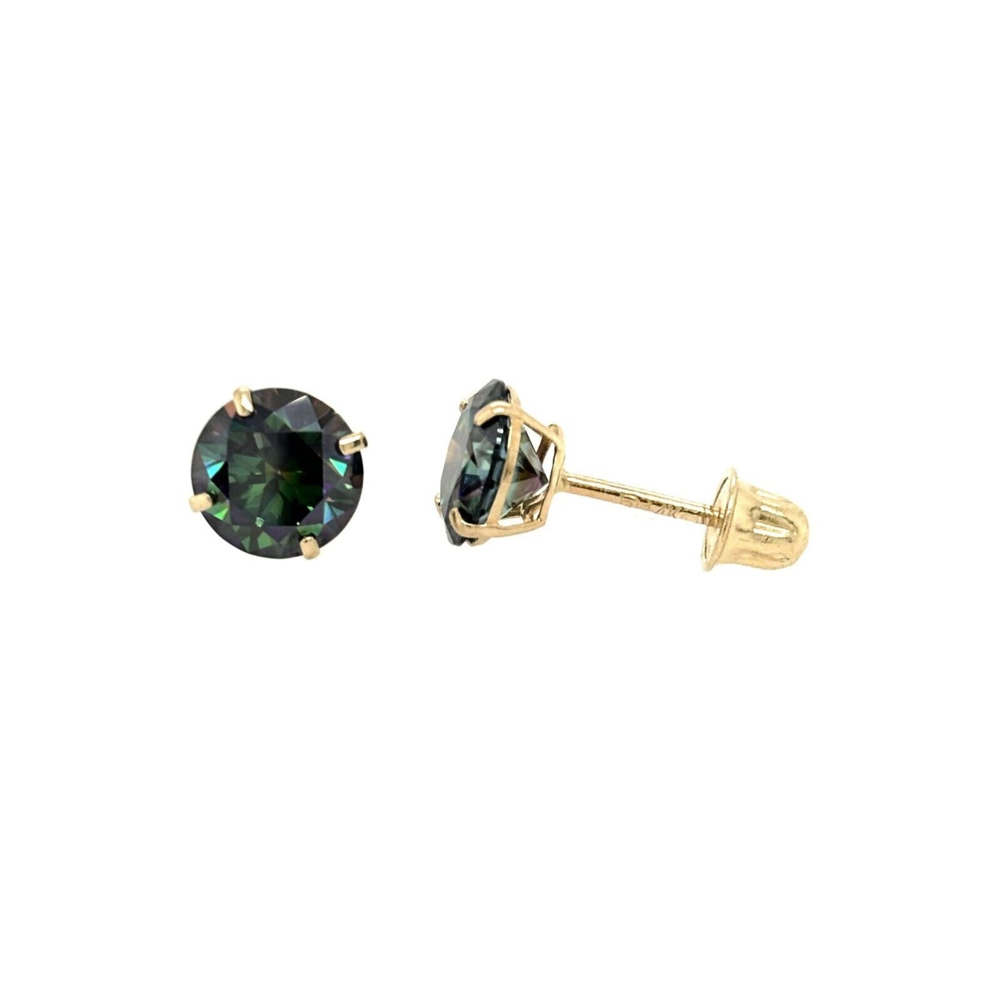 14K Gold GRA Certified D-VVS1 Rainbow Green Moissanite Screw Back Studs Earrings