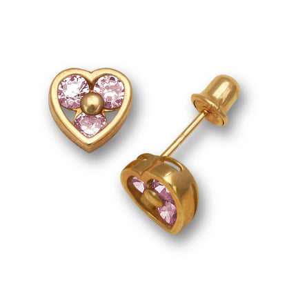 14K Yellow & White Gold Heart Shape CZ Stud Screw Back Earrings for Women