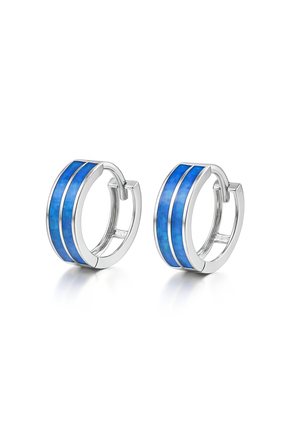 14k Yellow/White Gold Double Row Dark Blue Opal Huggie Hoop Earrings