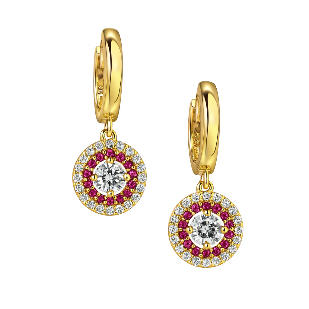 14k Yellow Gold Dangle Hoop Huggie Earrings