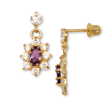 14K Yellow & White Gold Dangle Flower Shape Earrings for Women