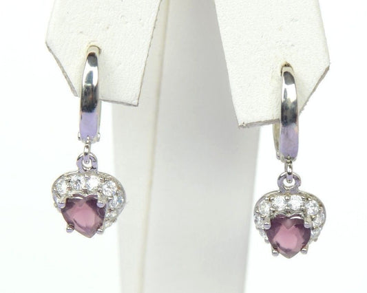 Sterling Silver Heart CZ Dangle Earrings