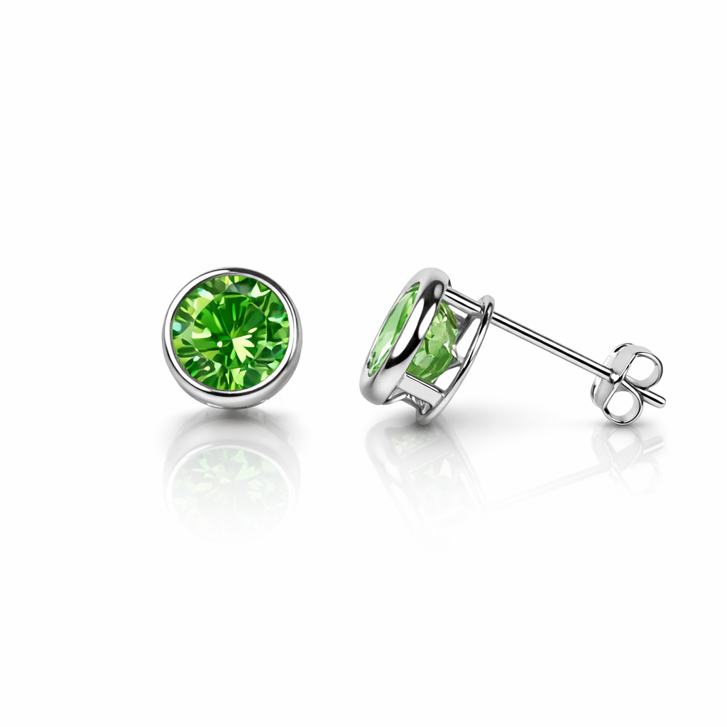 14K Round Bezel Set 6MM Yellow Gold Birthstone Earrings