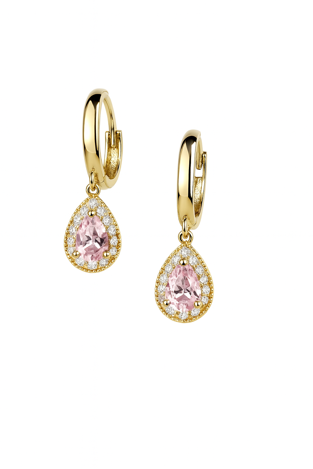 14k Yellow Gold Halo Birthstone Huggie Earrings for Women