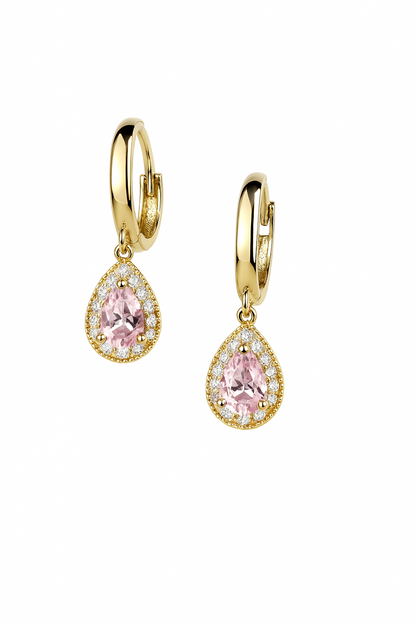 14k Yellow Gold Halo Birthstone Huggie Earrings for Women