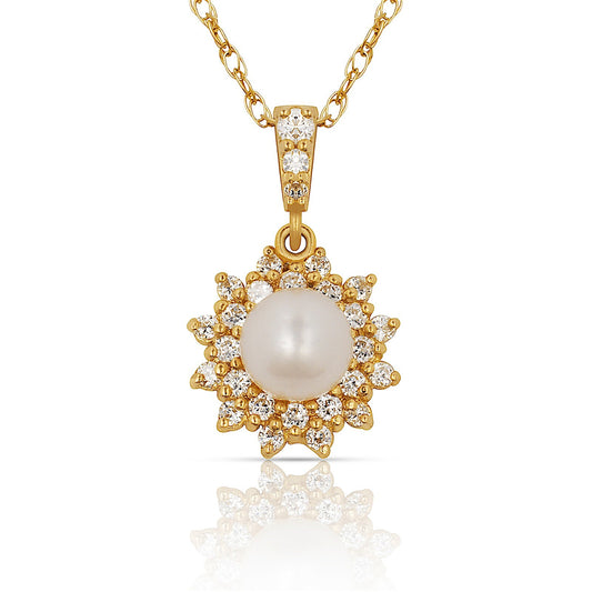 14K Yellow & White Gold Freshwater Pearl Pendant For Women
