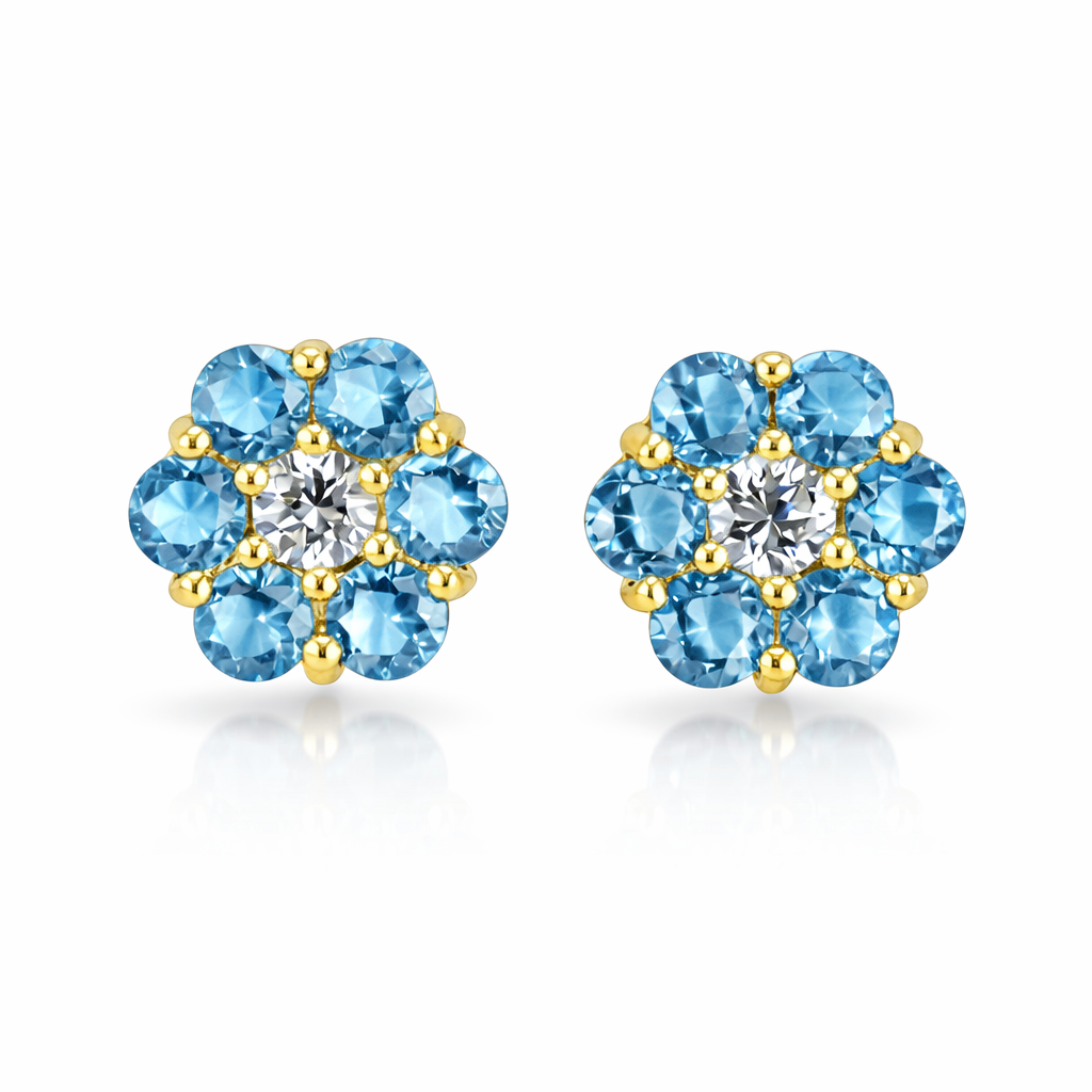 14k Yellow Gold Flower Stud Earrings with Screw Back