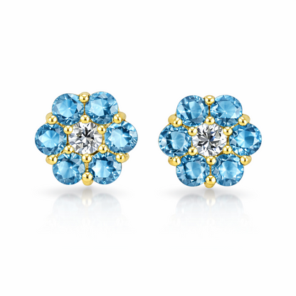 14k Yellow Gold Flower Stud Earrings with Screw Back
