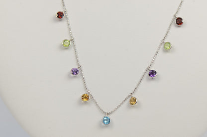 14k White Gold Round Multi-color CZ by the yard 18" Cleopatra Necklace