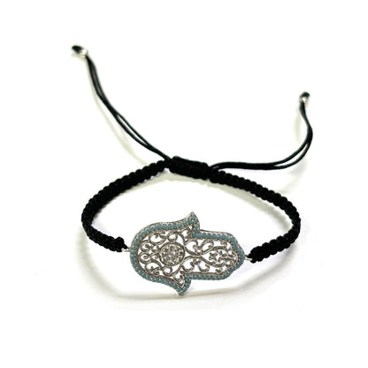 925 Sterling Silver  C Z Hamsa Bracelet 6" Adjustable to 11"