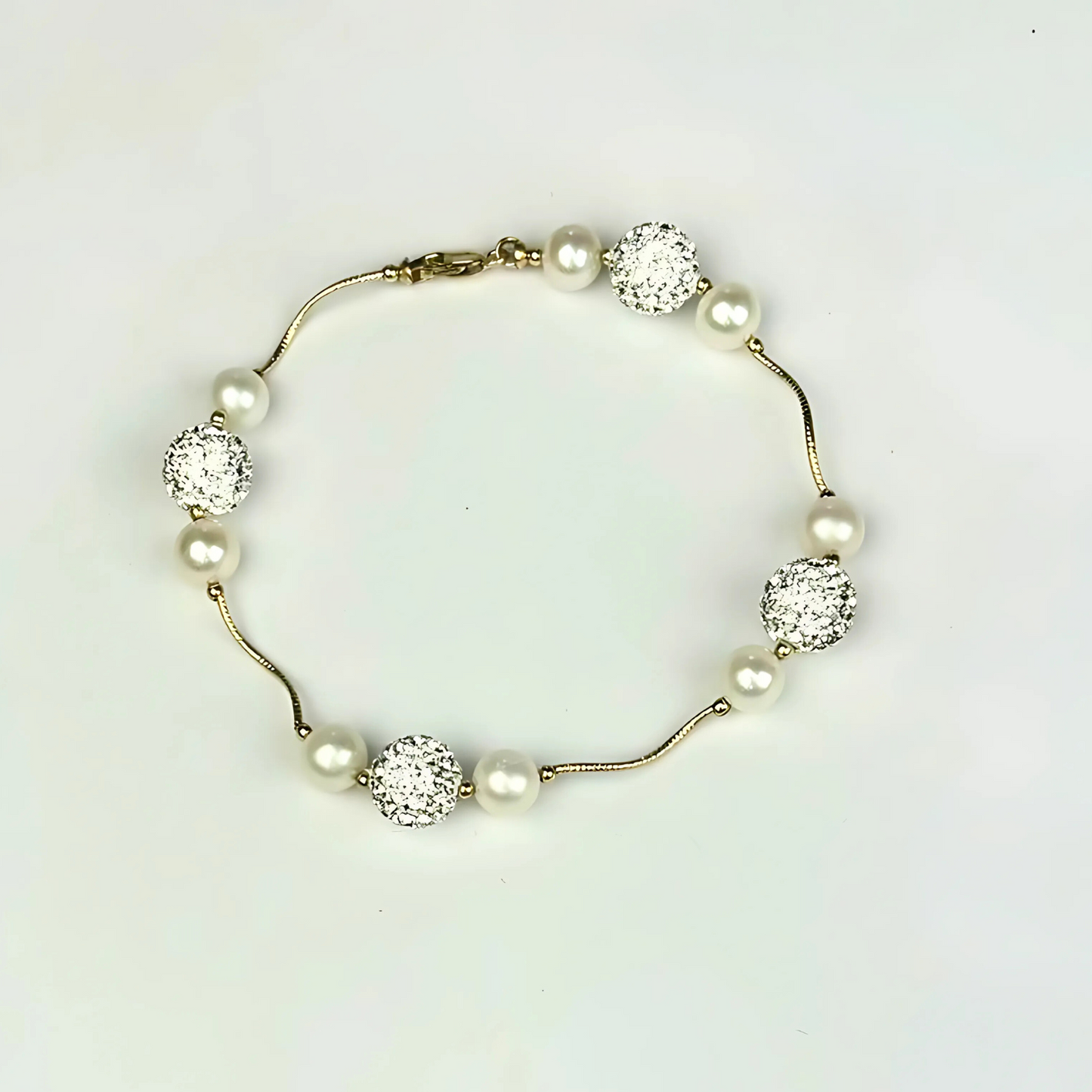 14K Yellow Gold Beautiful Freshwater Pearl Set with Czech Crystal for Women