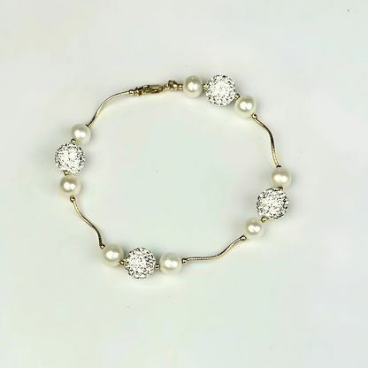 14K Yellow Gold Beautiful Freshwater Pearl Set with Czech Crystal for Women