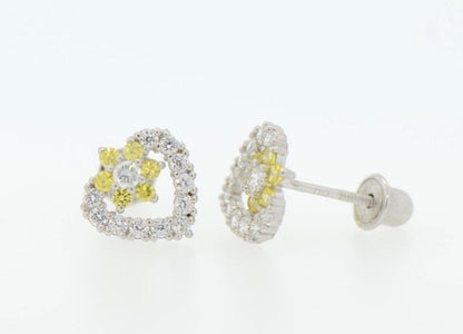 14K White Gold Heart Shape CZ Stud Earrings