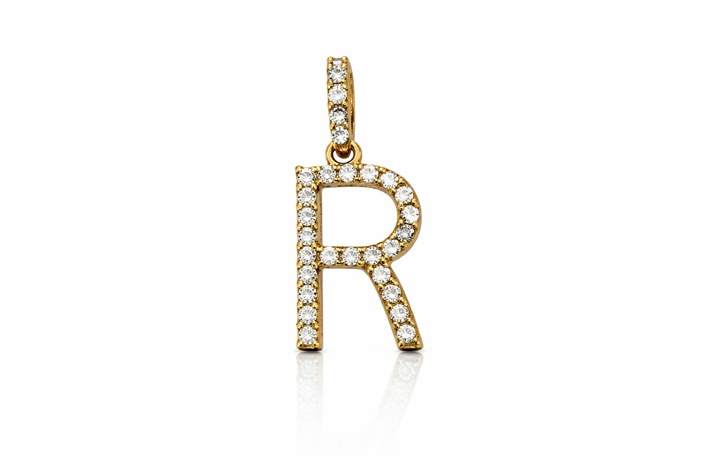 14k Yellow Gold Initial Letter CZ Pendant: Medium