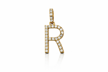 14k Yellow Gold Initial Letter CZ Pendant: Medium
