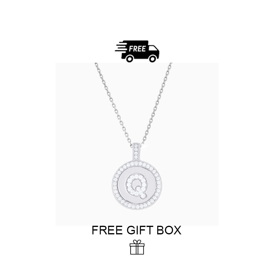 925 Sterling Silver Initial Letter Pendant With Cubic Zirconia
