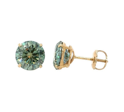 14K Gold GRA Certified D-VVS1 Round Green Moissanite Screw Back Studs Earrings