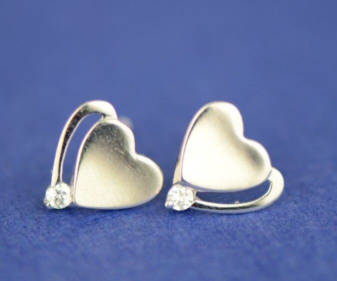 14K White or Yellow Gold Heart Shape CZ Stud Earrings