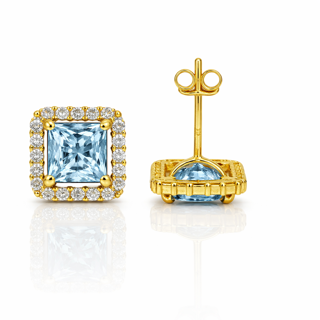 14k Yellow and White Gold Cushion Stud Earrings with Push Back