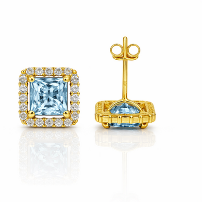 14k Yellow and White Gold Cushion Stud Earrings with Push Back