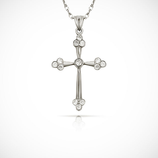 14K Yellow & White Gold Thomas Botonee Cathedral Cross Pendant For Women