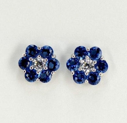 14k White Gold Flower Stud Earrings with Screw Back