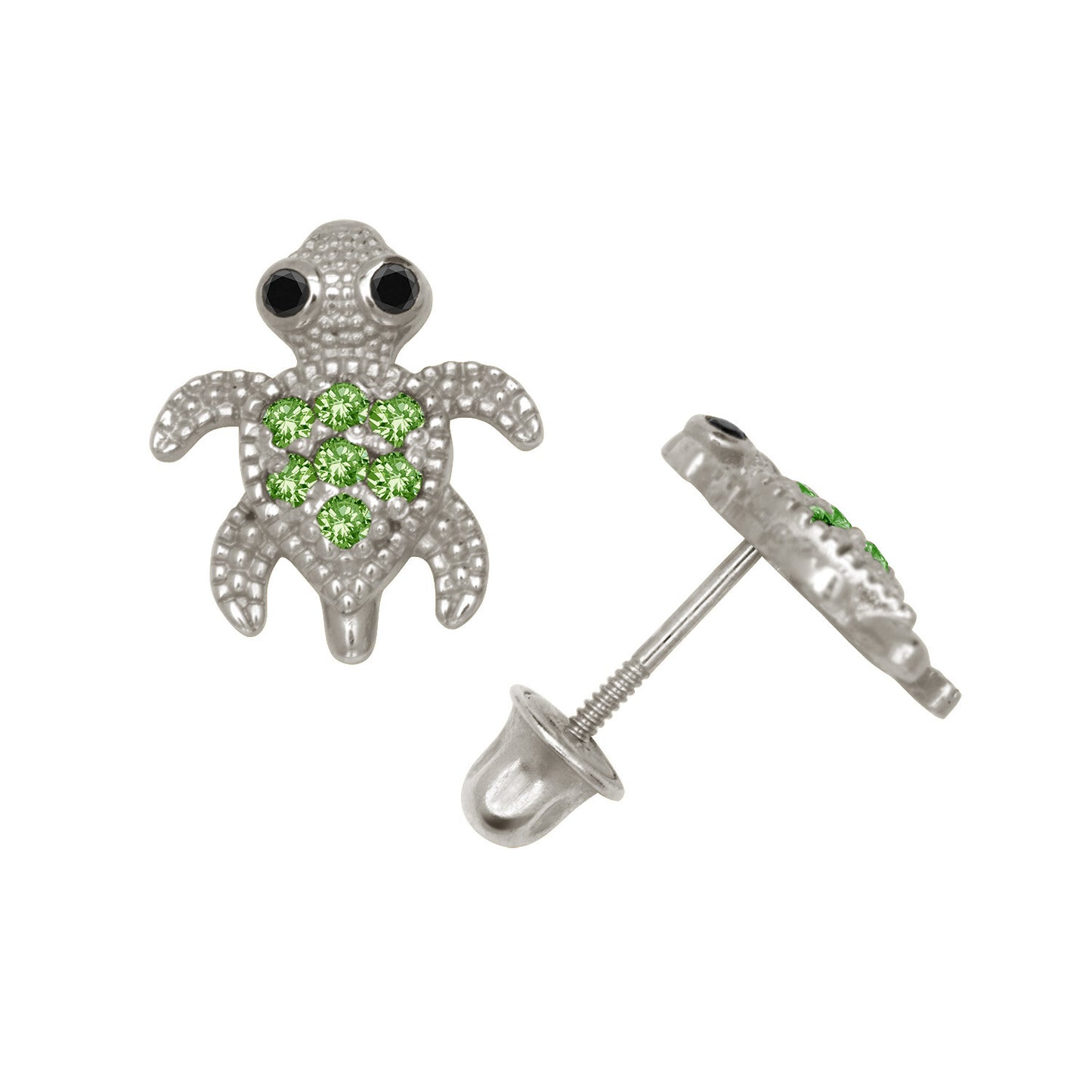 14k Yellow or White Gold Turtle CZ Stud Earrings