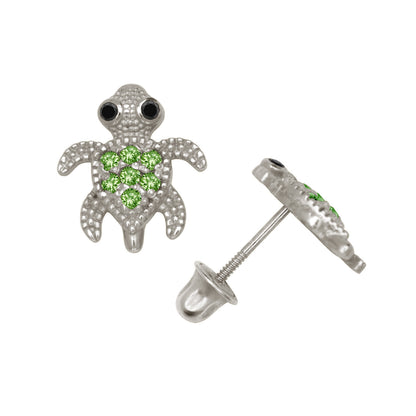 14k Yellow or White Gold Turtle CZ Stud Earrings