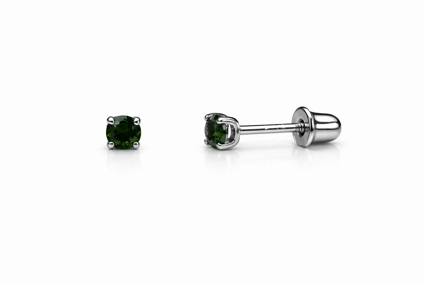 14K Solid White Gold 2.5mm Round Birthstone Stud Earrings with Screw Back