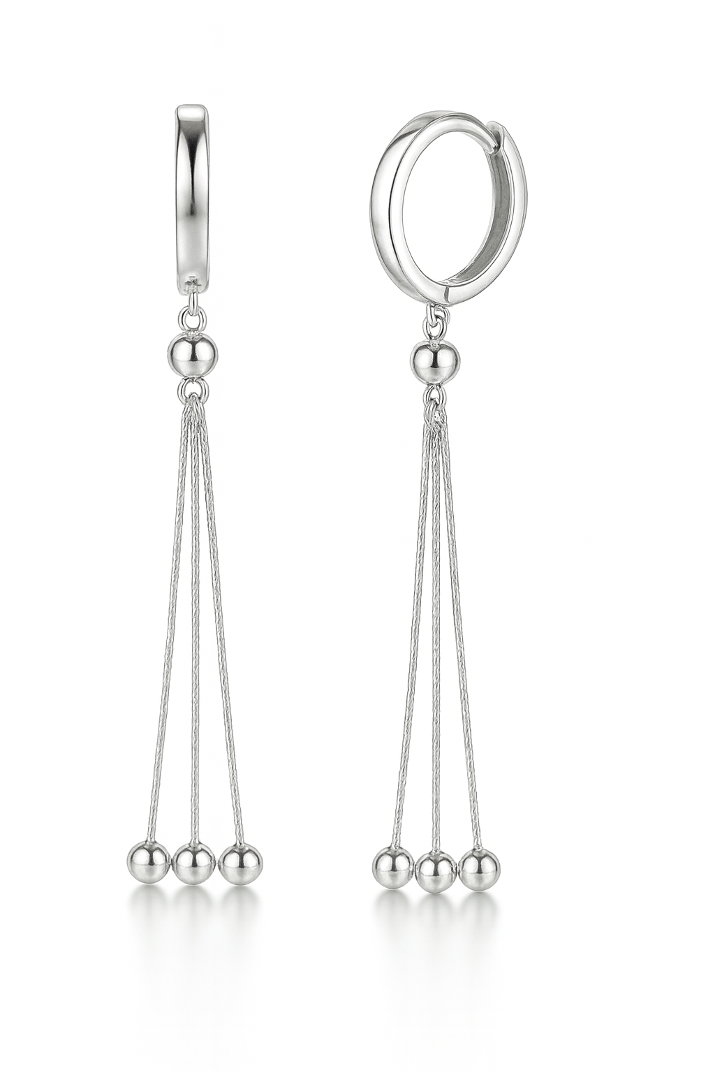 14k Yellow / White Gold Dangle Ball Chain Huggie Earrings