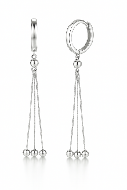 14k Yellow / White Gold Dangle Ball Chain Huggie Earrings