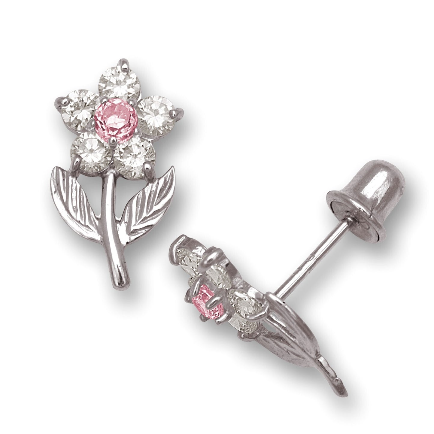 14K Yellow & White Gold Flower Shape Stud Earrings for Women
