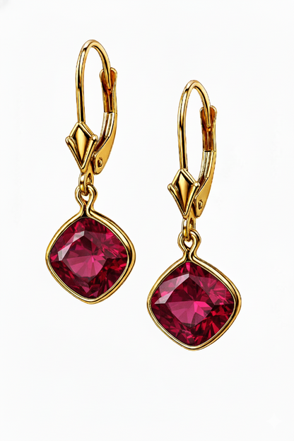 14K Yellow Gold CZ Circle Birthstone Drop Dangle Earrings High Quality