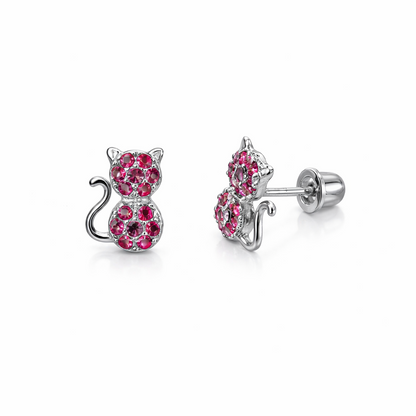 14k Yellow or White Gold  Cat CZ Earrings