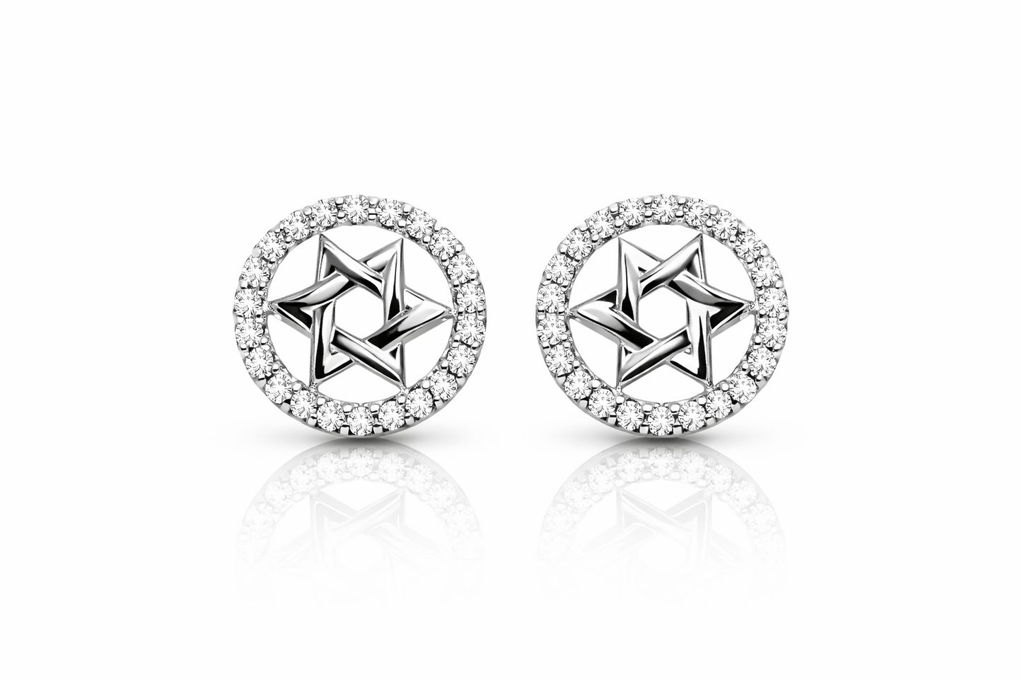14K Yellow and White Gold Star of David CZ Stud Earrings